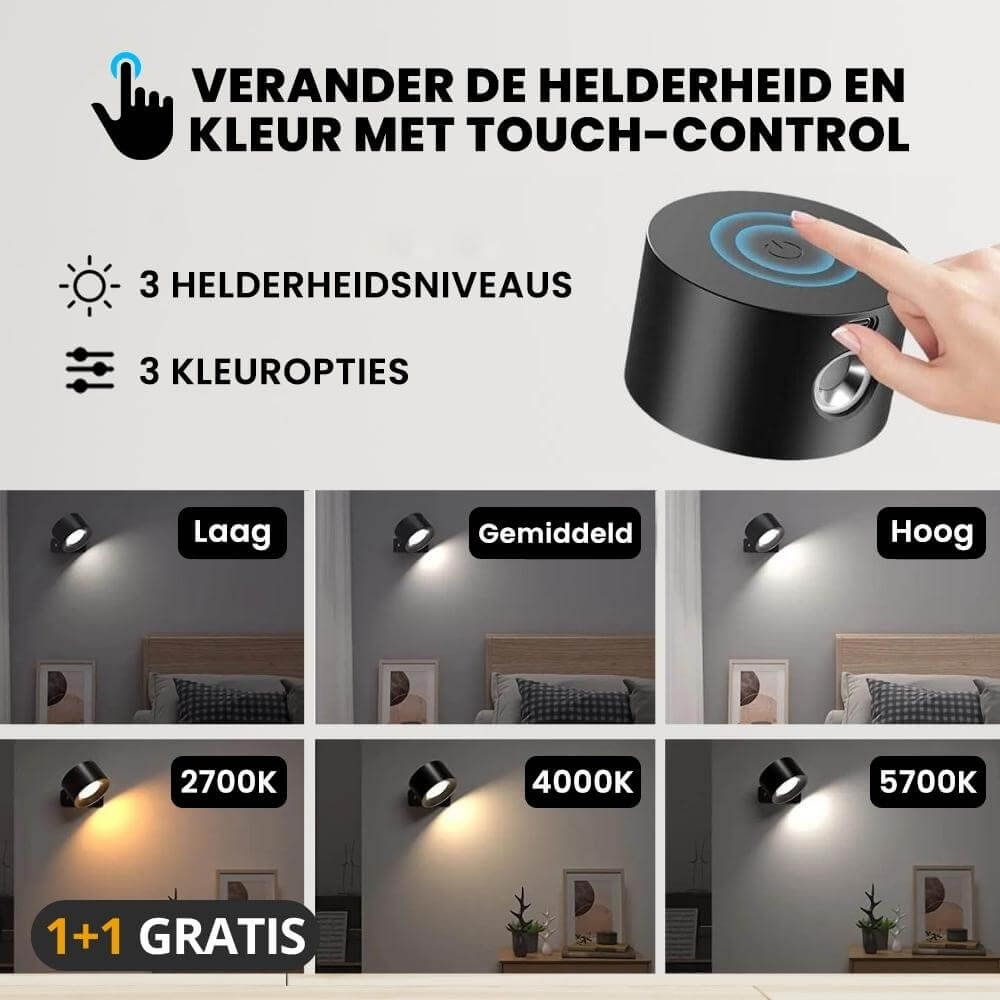 Trendy draadloze wandlamp (tijdelijk 1+1 GRATIS)